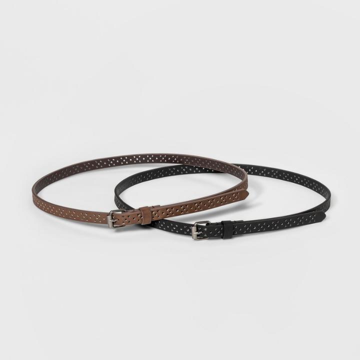 Women's Laser Cut 2 For 1 Belts - Universal Thread Black/brown Xl, Black Brown