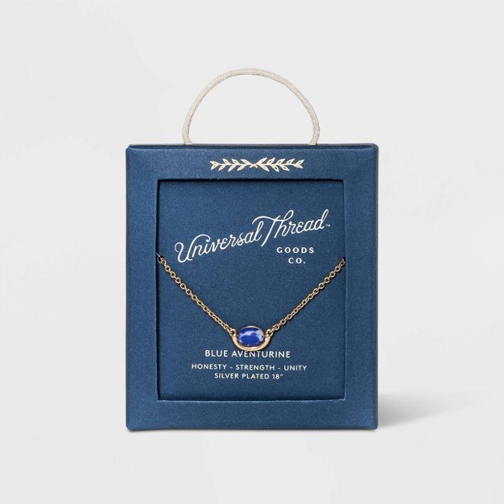 Recycled Silver Plated Oval Blue Aventurine Necklace - Universal Thread Navy