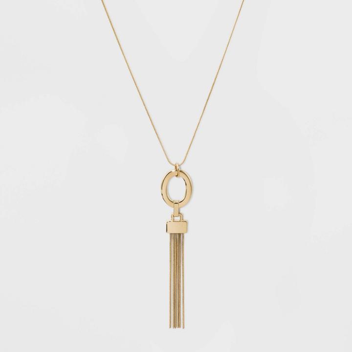 Oval And Chain Tassel Long Necklace - A New Day Gold