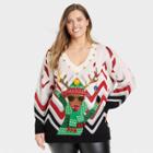 33 Degrees Women's Plus Size Reindeer Sunglasses Graphic Pullover Sweater - White