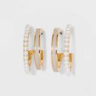 Faux Duo Enamel And Pearl Huggie Hoop Earrings - A New Day White