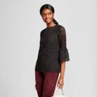 Women's 3/4 Sleeve Ruffle Cuff Lace Top - Alison Andrews Black