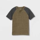 Boys' Baseball Henley Short Sleeve Shirt - Cat & Jack Olive/charcoal
