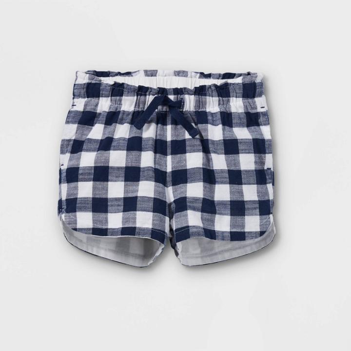 Toddler Girls' Gingham Woven Pull-on Shorts - Cat & Jack Navy Blue