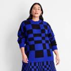Women's Plus Size Crewneck Slouchy Pullover Sweater - Future Collective With Kahlana Barfield Brown Blue/black Geometric