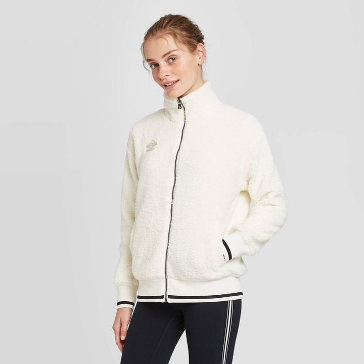 Umbro Women's Full Zip Sherpa Bomber Jacket - White L, Women's,