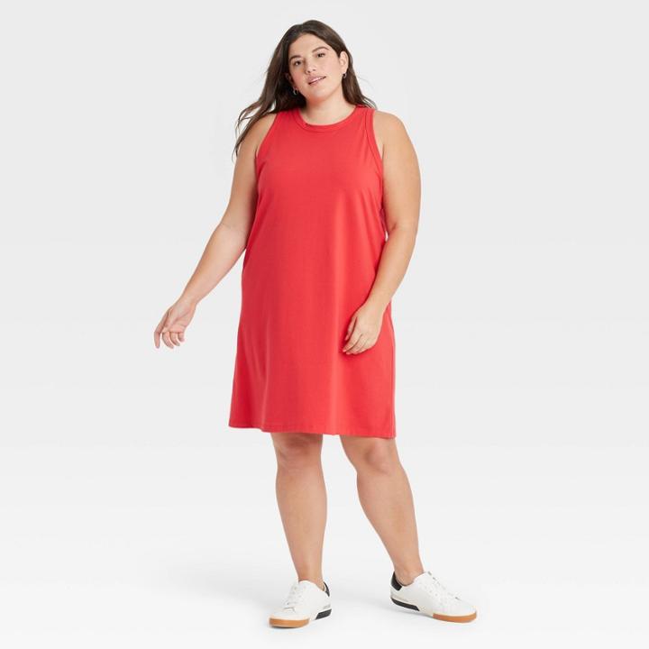 Women's Plus Size Knit Tank Dress - A New Day Red