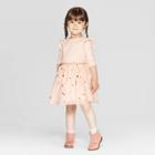 Toddler Girls' Long Sleeve Star Print Tulle Dress - Cat & Jack Peach 3t, Toddler Girl's, Pink