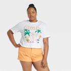 33 Revolutions Women's Plus Size Crush Soda Short Sleeve Graphic Cropped T-shirt - White