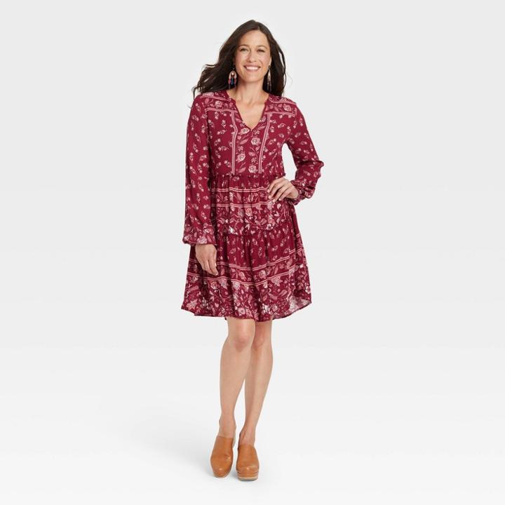 Women's Long Sleeve Dress - Knox Rose Red Floral