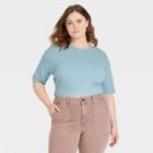 Women's Plus Size Tie Back Short Sleeve Cropped T-shirt - Universal Thread Blue