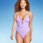 Women's Plunge Front Crochet Trim One Piece Swimsuit - Shade & Shore Lavender Purple