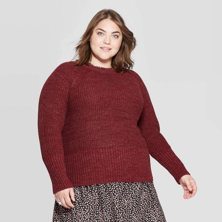Women's Plus Size Long Sleeve Crewneck Pullover Sweater - Universal Thread Burgundy 3x,