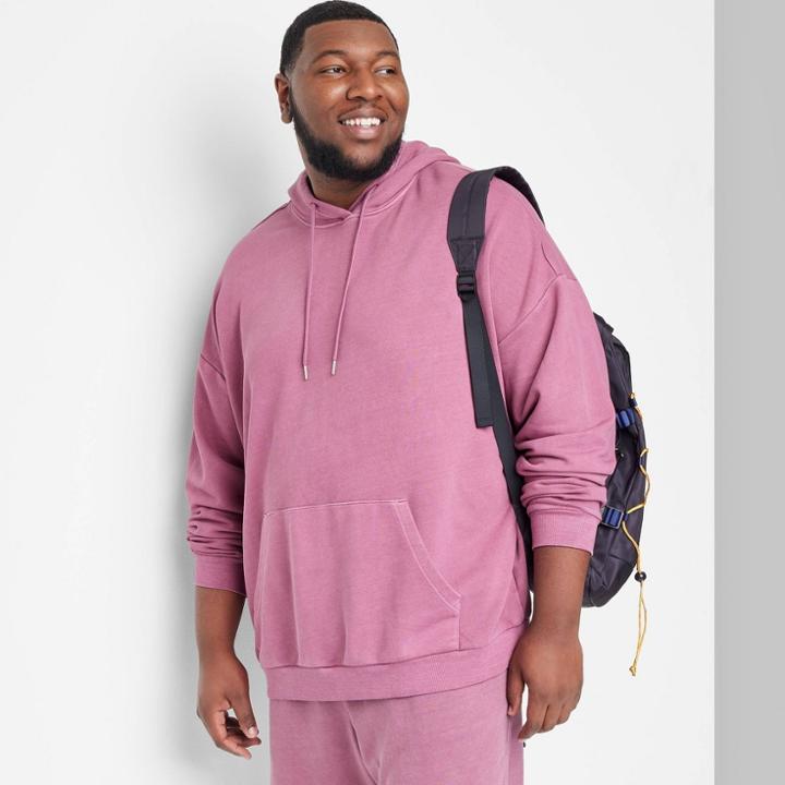 Men's Big & Tall Fleece Hoodie Sweatshirt - Original Use Washed Magenta 2xlt, Washed Pink
