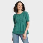 Women's Short Sleeve Round Neck Babydoll Blouse - Knox Rose Green