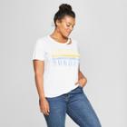 Women's Plus Size Short Sleeve Sunday Funday Crew Neck Graphic T-shirt - Modern Lux (juniors') White