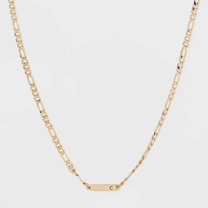 Gold Plated Figaro Bar Initial 'c' Chain Necklace - A New Day Gold