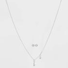Silver Plated Cubic Zirconia Initial 'i' Chain Pendant Necklace And Earring Set - A New Day