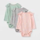 Baby Girls' 3pk Star Print Basic Ruffle Long Sleeve Bodysuit - Cloud Island Light Pink Newborn