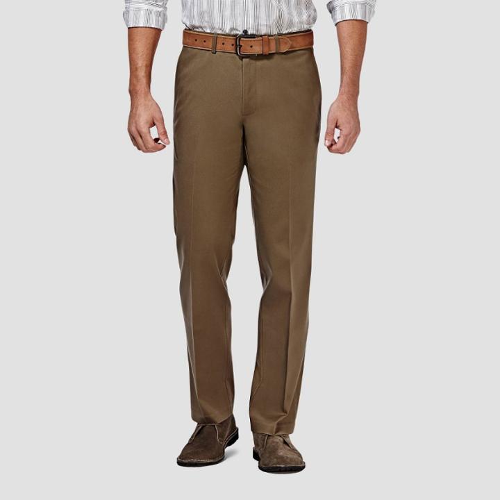 Haggar Men's Premium No Iron Straight Fit Flat Front Casual Pants - Toast