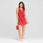 Women's Floral Ruffle Lace-up Dress - 3hearts (juniors') Red L, Off-white Red
