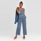 Women's High-rise Striped Wide Leg Cropped Overalls Jeans - Universal Thread Medium Blue