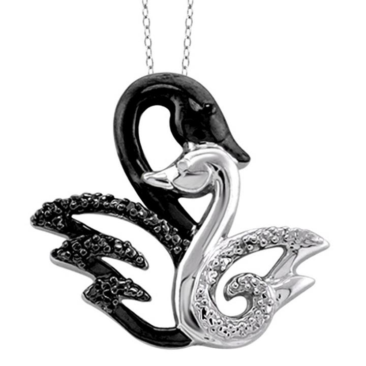 Distributed By Target Women's Sterling Silver Accent Round-cut Black And White Diamond Pave Set Swan Pendant - White