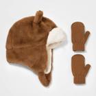 Toddler Boys' 2pk Bear Fleece Trapper With Magic Mittens - Cat & Jack Brown