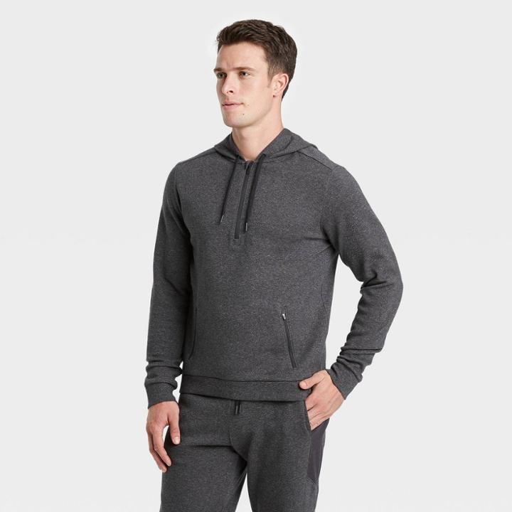 Men's Premium Fleece 1/4 Zip Hoodie - All In Motion Black S, Men's,