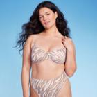 Women's Ribbed Underwire Bralette Bikini Top - Wild Fable Tan Animal Print Xxs