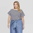 Women's Plus Size Striped Short Sleeve Crewneck Relaxed T-shirt - Ava & Viv Navy (blue)