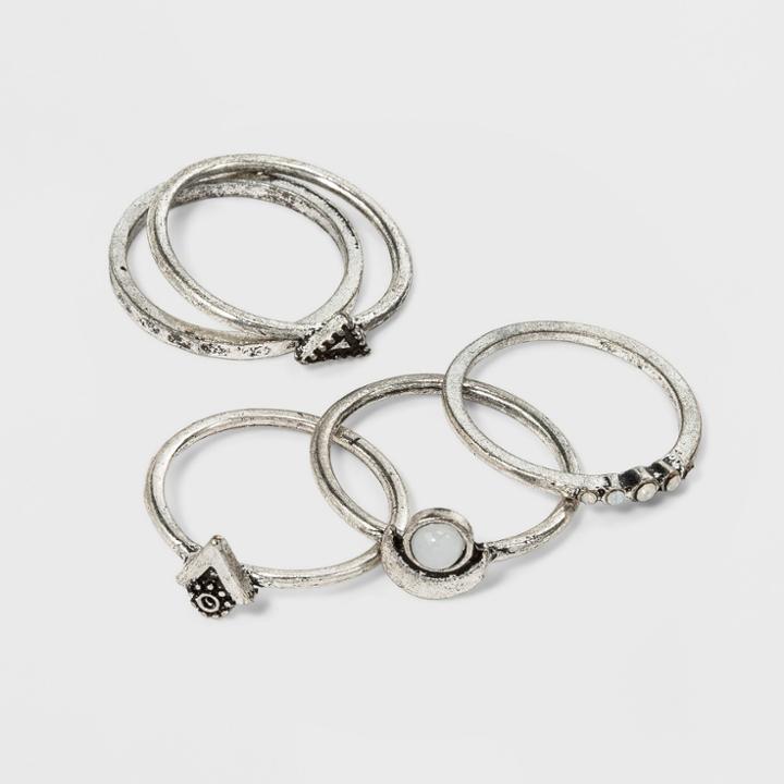 Stones And Triangles Ring Set 5pc - Universal Thread Silver,