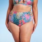 Kona Sol Women's Abstract Tropical Print High Waist High Coverage Bikini Bottom - Kona