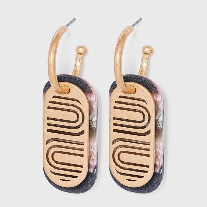 Layered Oval Charm Hoop Earrings - Universal Thread Black