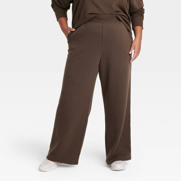 Women's Plus Size Wide Leg Fleece Sweatpants - Ava & Viv Dark Brown X