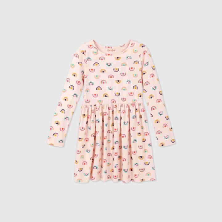 Girls' Long Sleeve Printed Knit Dress - Cat & Jack Peach