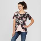 Macherie Maternity Floral Short Sleeve Tulip Drape Nursing Top - Ma Cherie Black