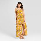 Women's Floral Print Strappy Lace-up Slit Front Maxi Dress - Xhilaration Mustard