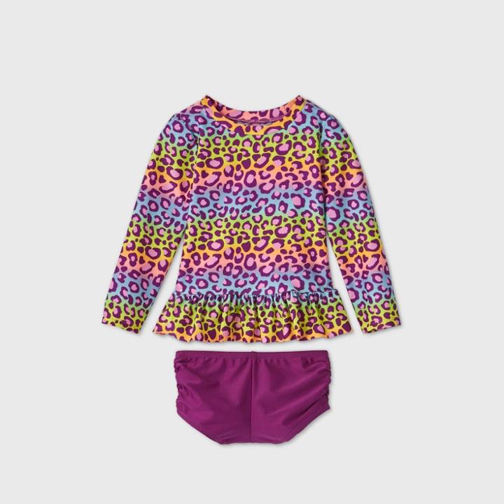 Toddler Girls' 2pc Rainbow Leopard Print Long Sleeve Rash Guard Set - Cat & Jack Purple