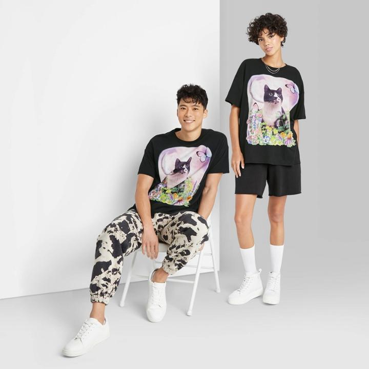 Short Sleeve Oversized T-shirt - Wild Fable Black Cat