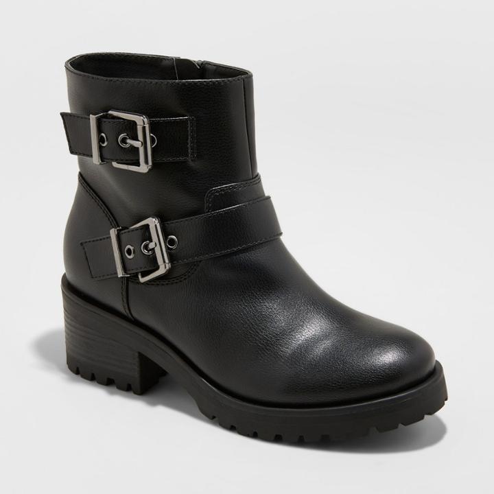 Women's Laraine Faux Leather Wide Width Buckle Fashion Bootie - Universal Thread Black 12w,