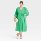 Women's Plus Size Balloon 3/4 Sleeve Eyelet Dress - A New Day Green