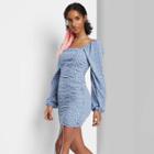 Women's Puff Long Sleeve Double Ruched Dress - Wild Fable Blue Floral