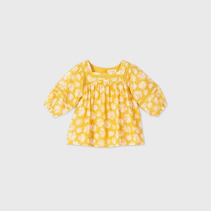 Toddler Girls' Long Sleeve Floral Lace Blouse - Cat & Jack Gold