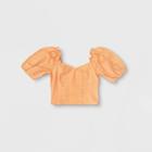 Women's Puff Short Sleeve Cropped Eyelet Detail Top - Wild Fable Orange
