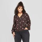 Junk Food Women's Plus Size Long Sleeve Wrap Top - Black