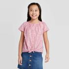 Girls' Striped Button-front Woven Top - Cat & Jack Pink