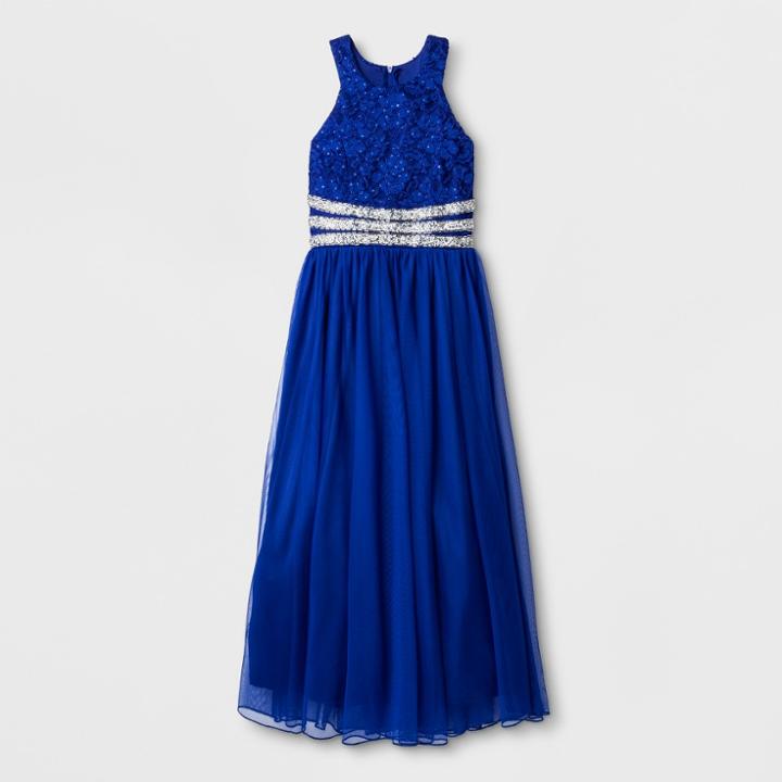 Lots Of Love By Speechless Girls' Sleeveless Round Neck Maxi Dress - Blue