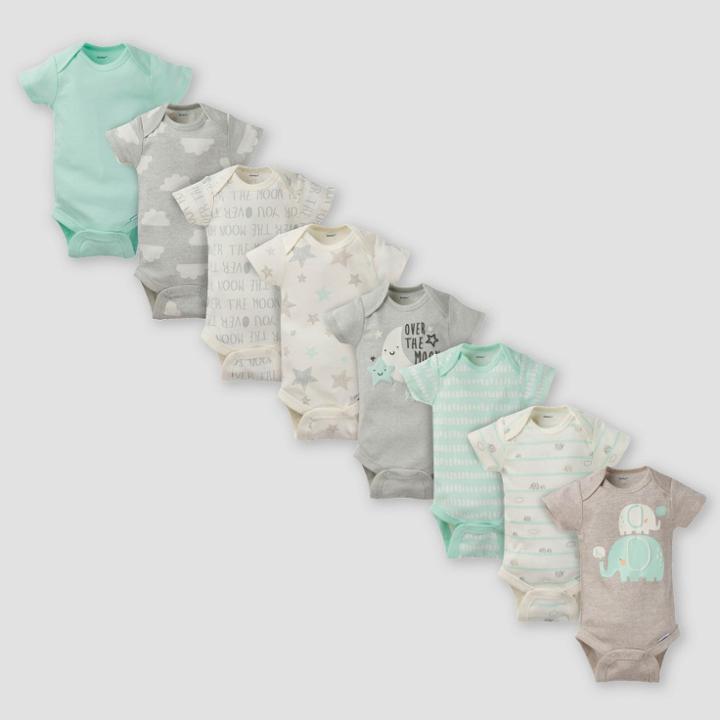 Gerber Baby 8pk Elephants Short Sleeve Onesies Bodysuit - Green