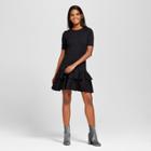 Women's Ruffle Hem Elbow Sleeve Dress - Necessary Objects Black